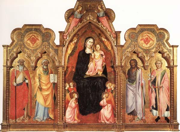 GADDI, Agnolo Madonna and Child with Angels and SS.Benedict and Peter.john the Baptist and Miniato Sweden oil painting art